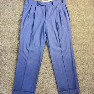 Ralph Lauren Mens 36/30 Navy Check Dress Pants Cuffed Pleated Front Straight Leg
